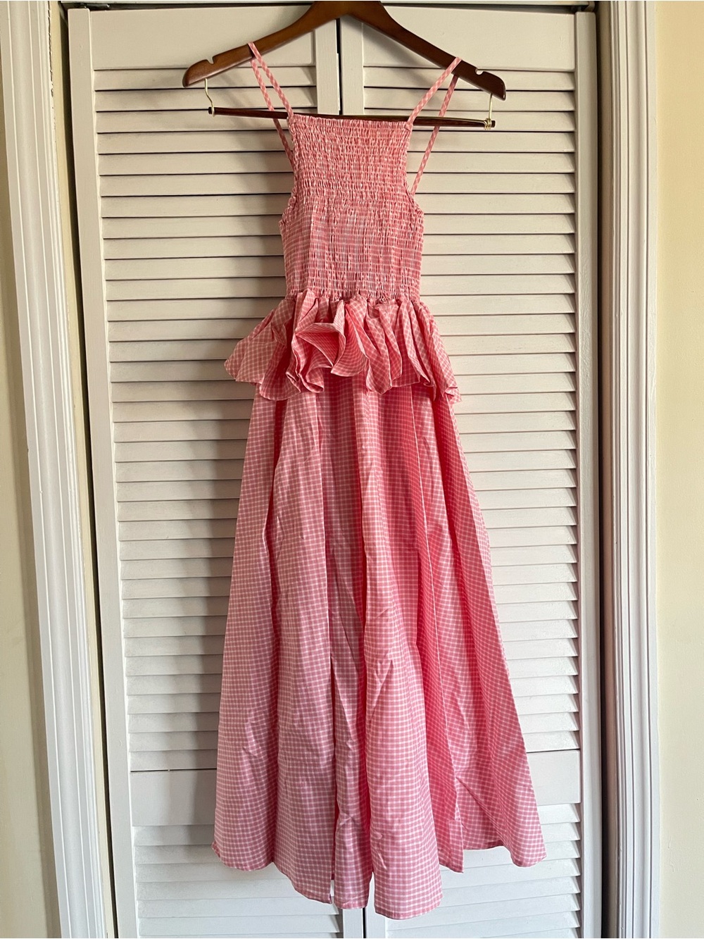 Et Tigre Pink Gingham Smocked Maxi Dress with Ruffle Waist